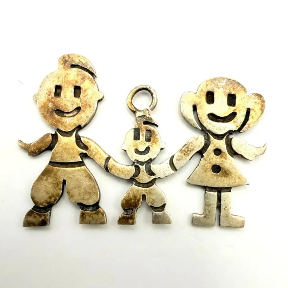 Vintage Sterling Silver Family Charm Pendant Mom Dad Child Holding Hands